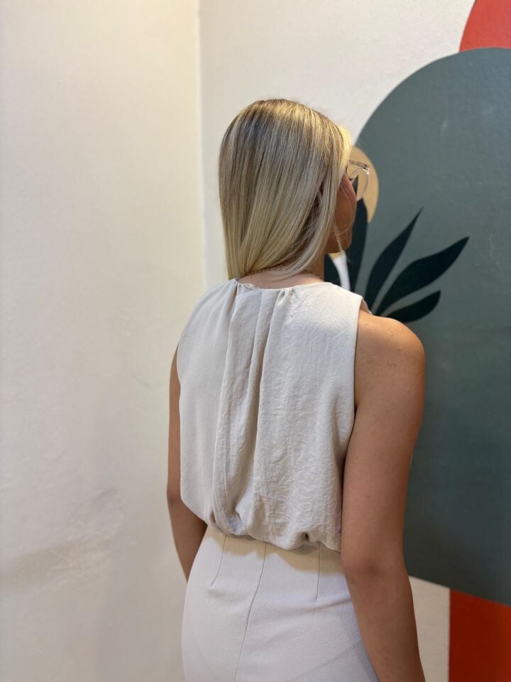 Krem Midi Boy Elbise