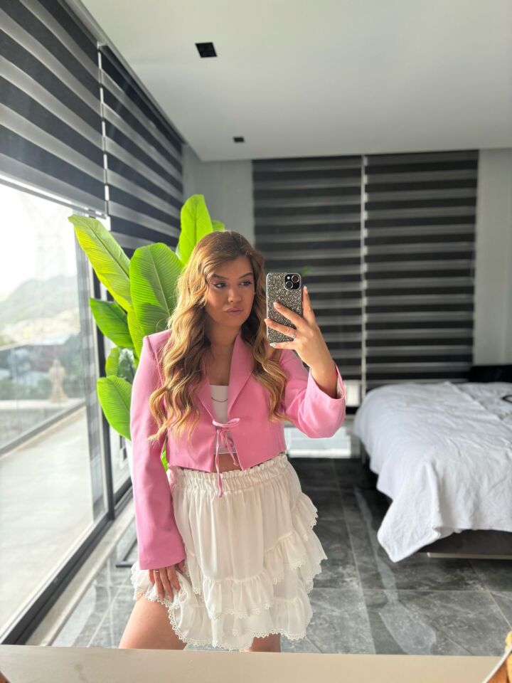 Pembe Crop Blazer Ceket