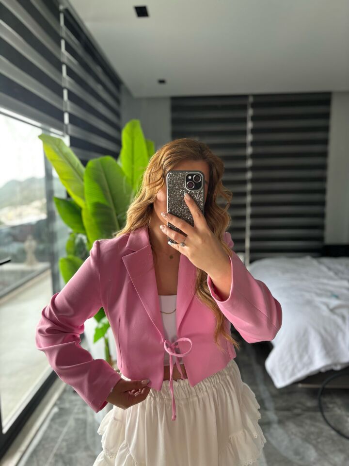 Pembe Crop Blazer Ceket