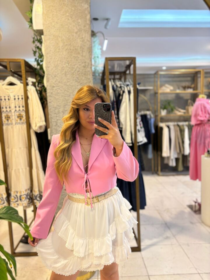 Pembe Crop Blazer Ceket