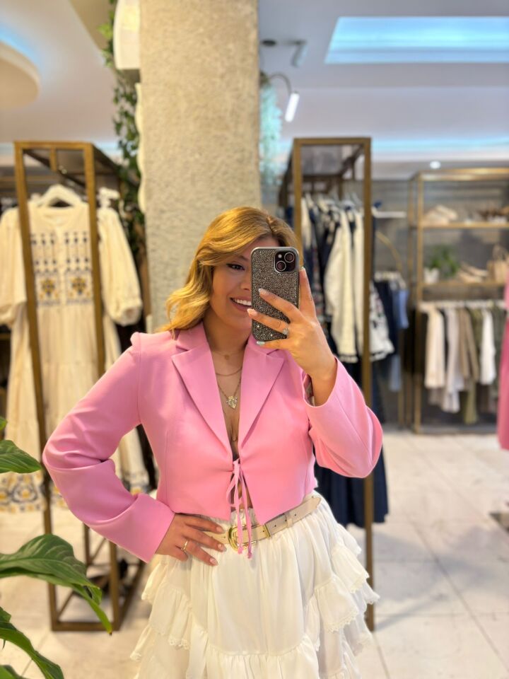 Pembe Crop Blazer Ceket