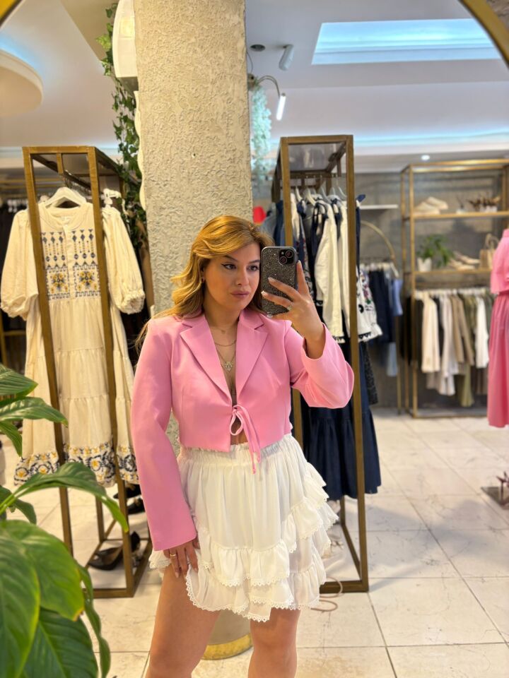 Pembe Crop Blazer Ceket
