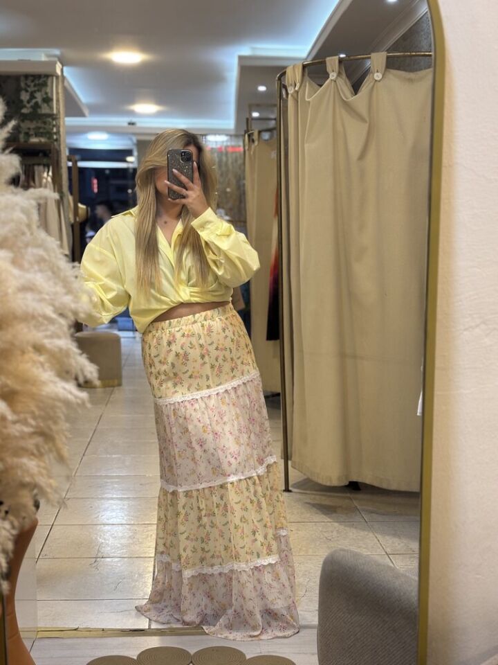 Çiçekli Maxi Sarı Etek