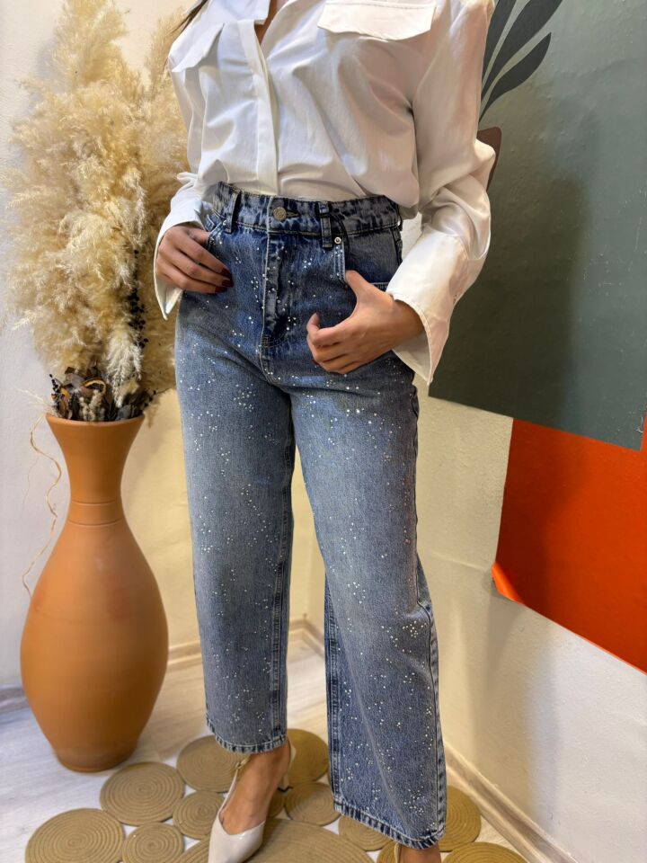 Taş İşlemeli Kot Pantolon