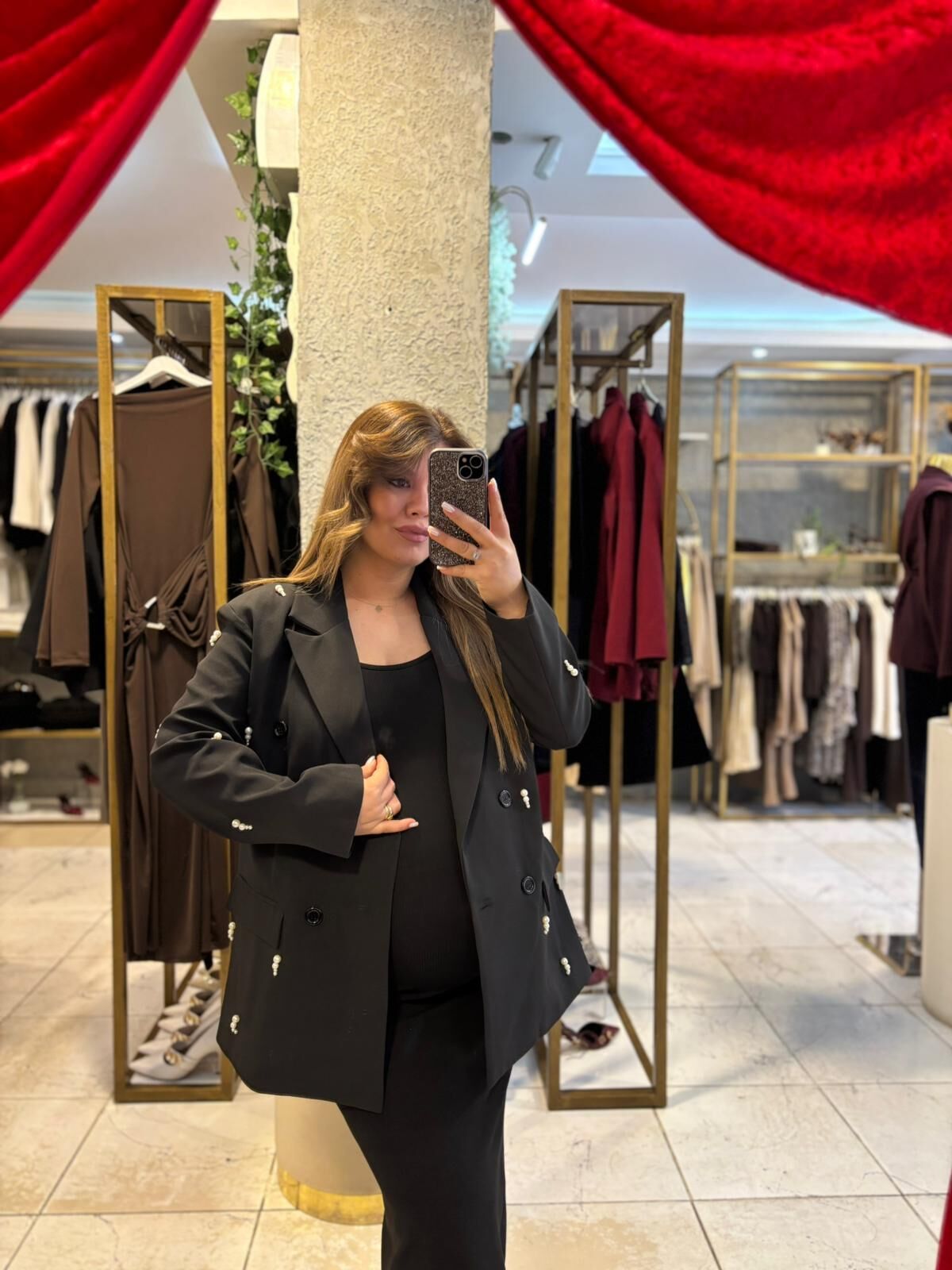 Siyah İncili Blazer Ceket