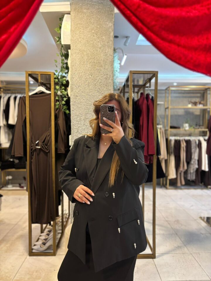 Siyah İncili Blazer Ceket