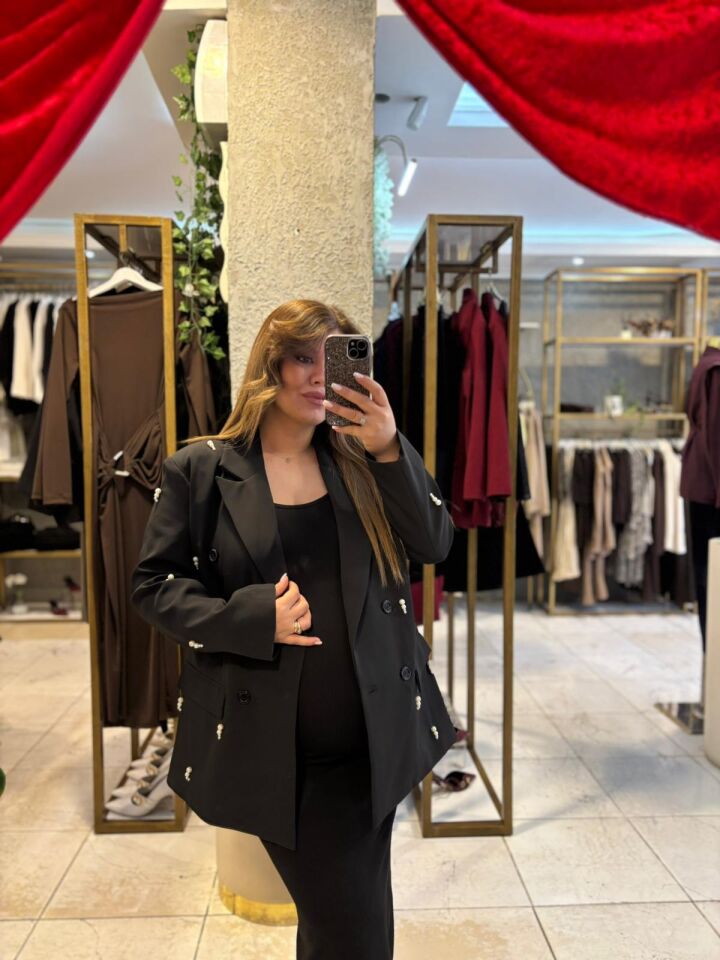 Siyah İncili Blazer Ceket