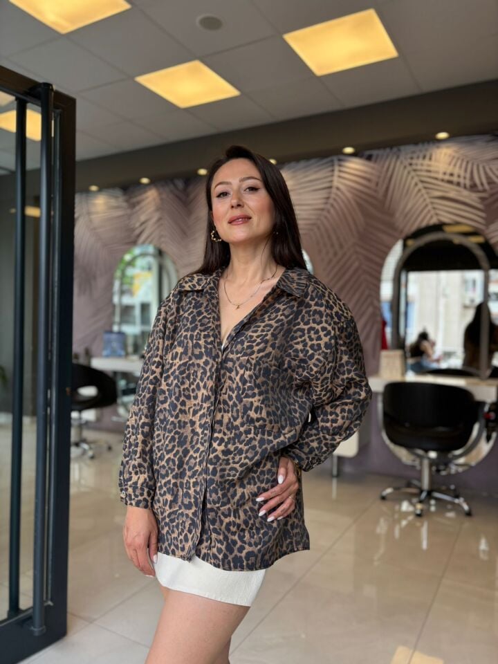 Leopar Oversize Tensel Gömlek