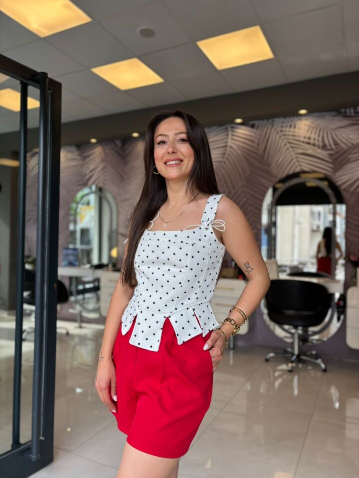 Beyaz Puantiyeli Büstiyer