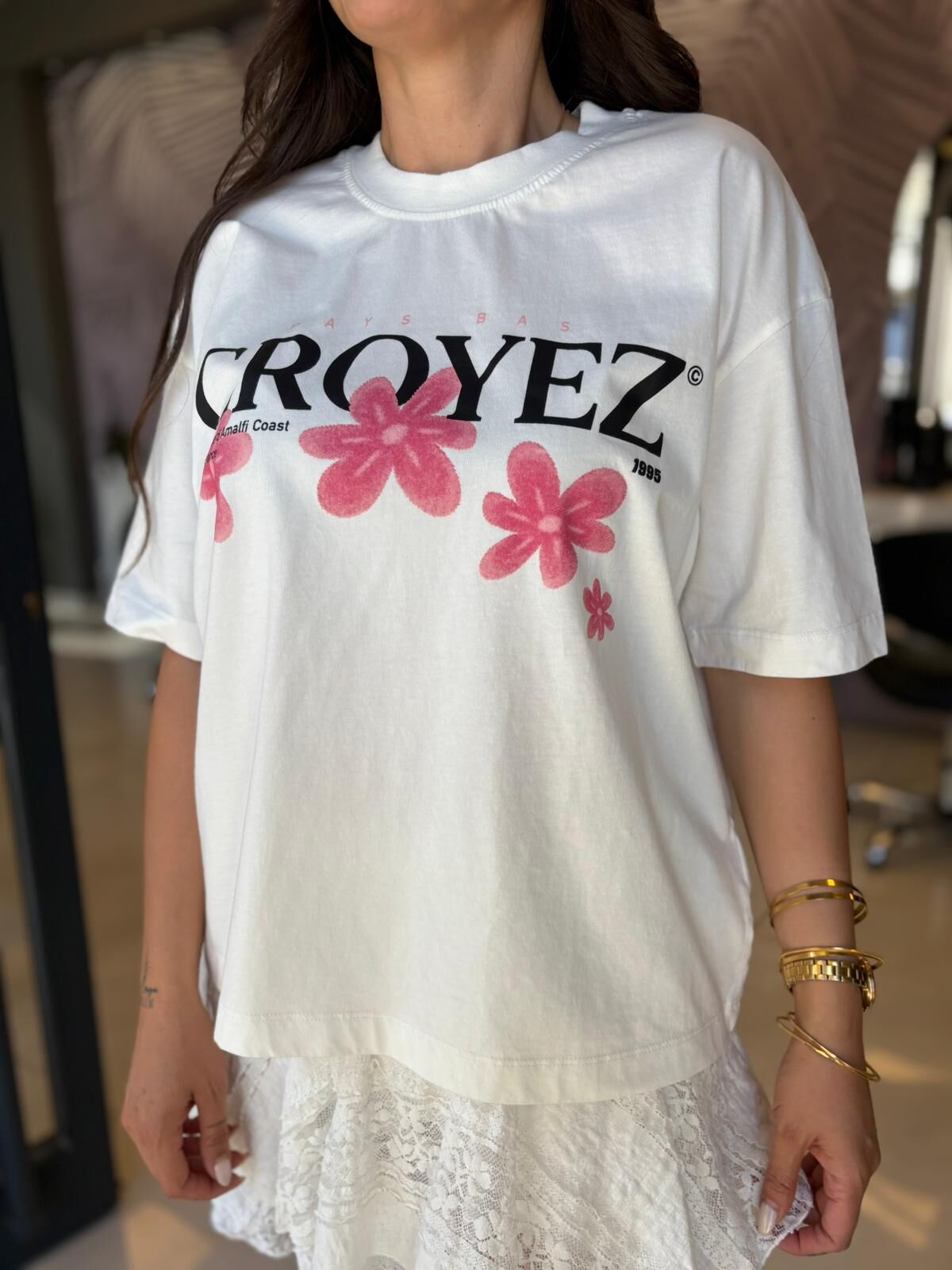 Pembe Çiçekli Oversize Tshirt