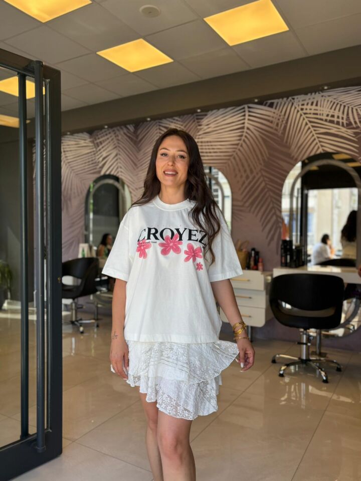 Pembe Çiçekli Oversize Tshirt