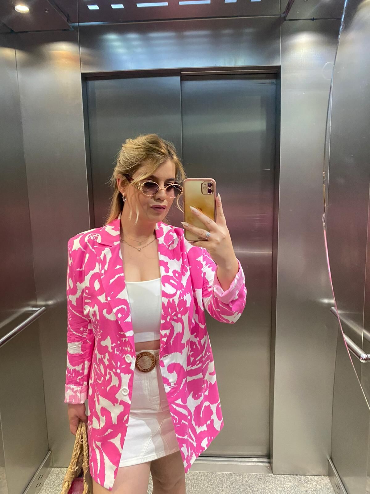 Pembe Bloklu Tensel Blazer Ceket