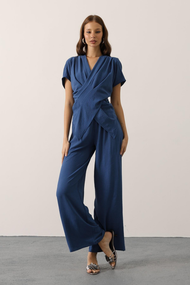 Mavi Tensel Pantolon/Bluz Takım