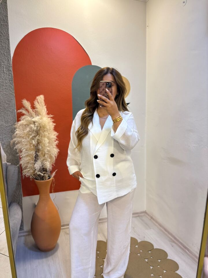 Beyaz Ceket/Pantolon Takım