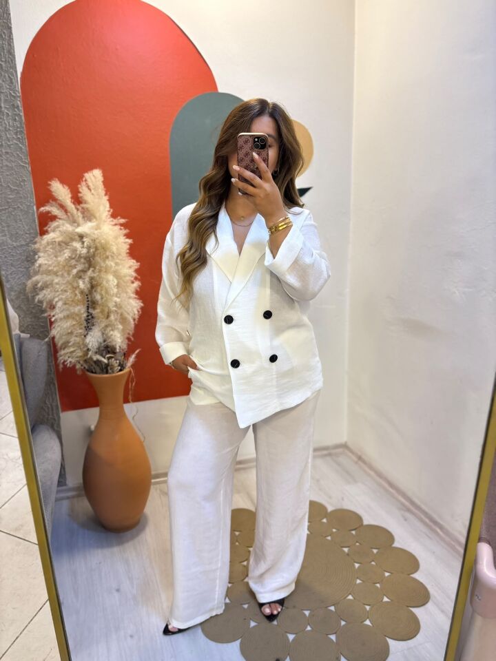Beyaz Ceket/Pantolon Takım