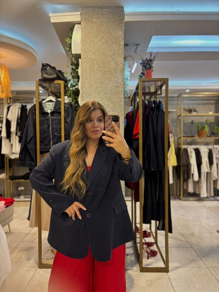 Premium Oversize Lacivert Blazer Ceket