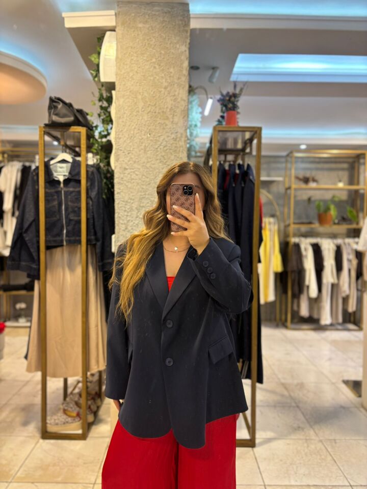 Premium Oversize Lacivert Blazer Ceket